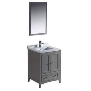 Oxford 24 in. Traditional Bathroom Vanity in Gray with Quartz Stone Vanity Top in White with White Basin and Mirror