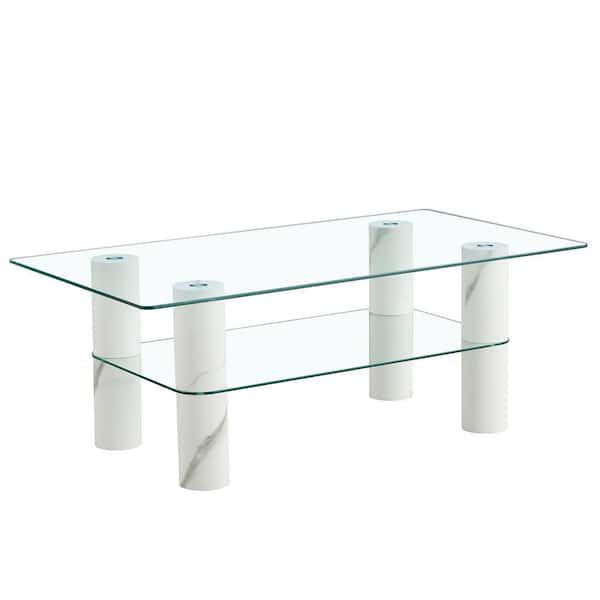 Polibi Modern 47.2 in. Transparent Rectangle Glass Coffee Table