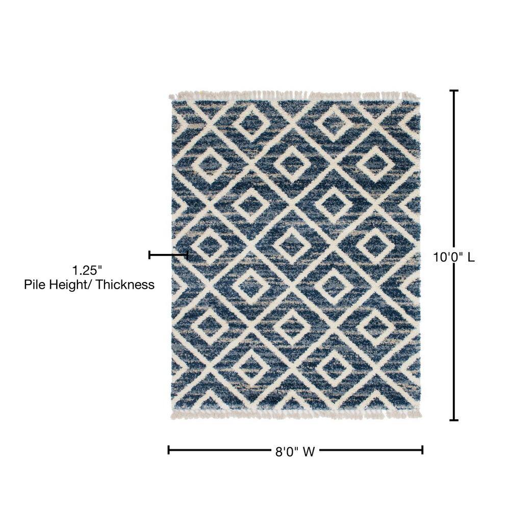 Blue Geometric Braided Shag 8' x 10' Synthetic Rug