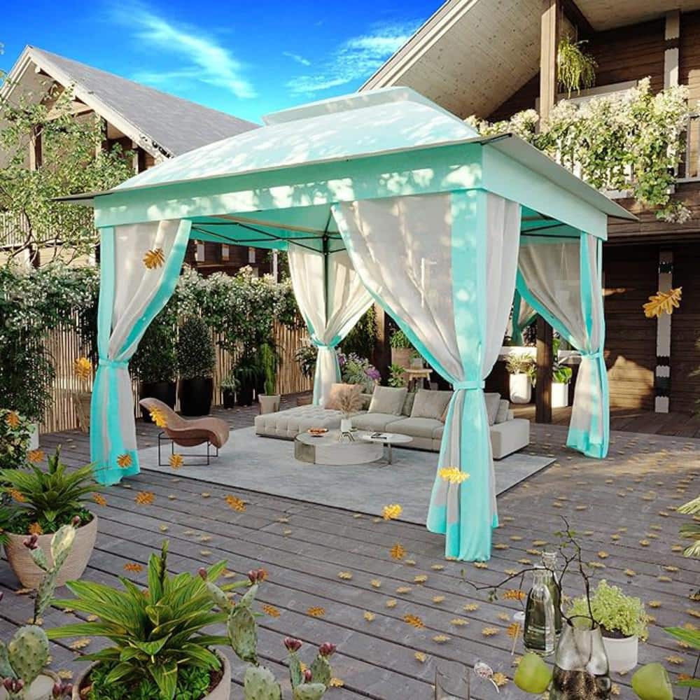 Zeus & Ruta 11 ft. x 11 ft. Turquoise Steel Pop-up Gazebo with