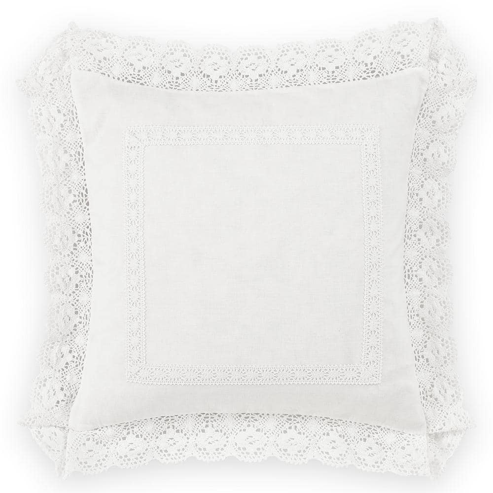 Laura Ashley Annabella White Ruffle Solid Cotton 18 in. x 18 in