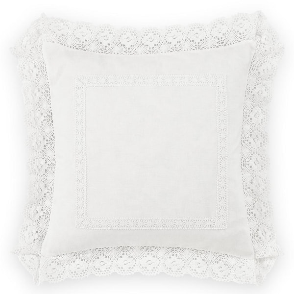 Laura Ashley Annabella White Ruffle Solid Cotton 18 in. x 18 in
