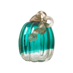 5.51 in. H Pumpkin Turquoise Crackle Glass