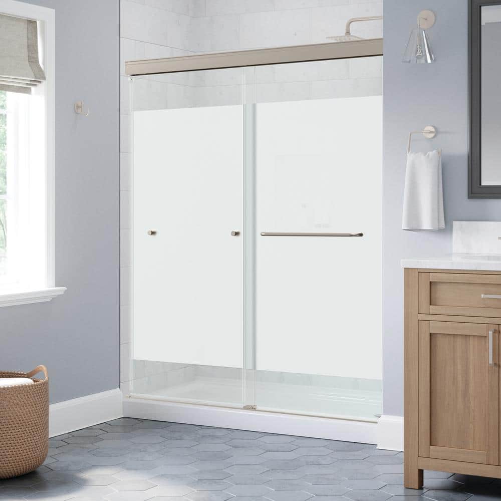 Portwood 60 in. W x 70-1/4 in. H Semi-Frameless Sliding Shower Door, Brushed Nickel, 6 mm Privacy Glass -  Delta, SDP60SP-NIK-R