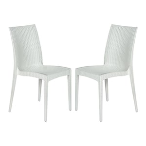 White Mace Modern Stackable Plastic Weave Design Indoor Outdoor Dining Chair (Set of 2)