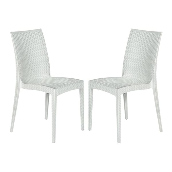 Leisuremod White Mace Modern Stackable Plastic Weave Design Indoor Outdoor Dining Chair (Set of 2)