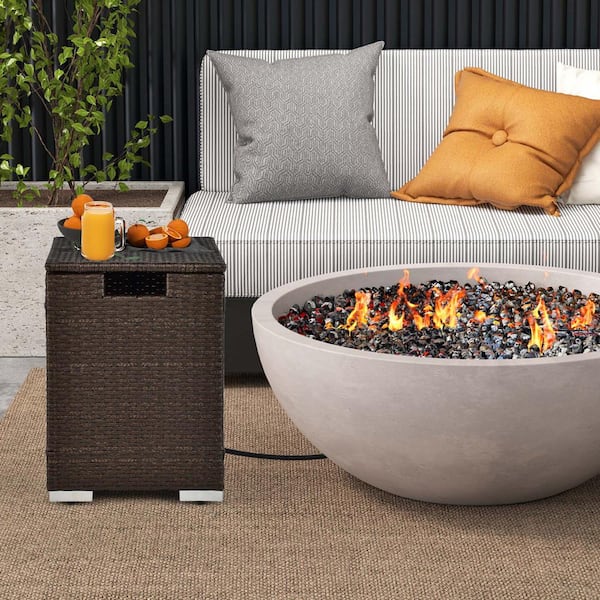 Costway 16 in. Rattan Propane Tank Cover Hideaway Side Table