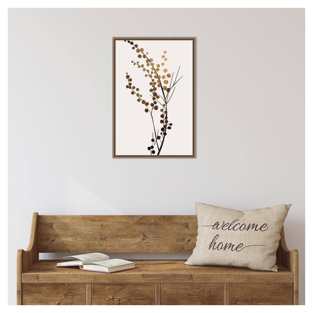 Golden Winter Florals Beaded Framed Canvas Wall Art 16 x 23