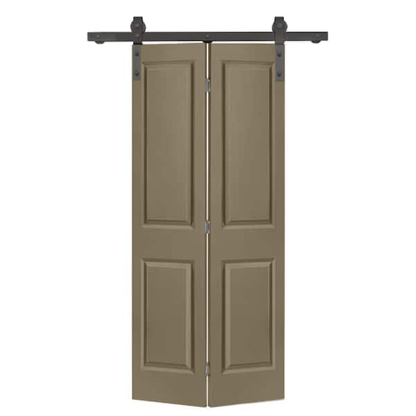 CALHOME 24 in. x 80 in. 2 Panel Olive Green Painted MDF Composite Bi-Fold Barn Door with Sliding Hardware Kit