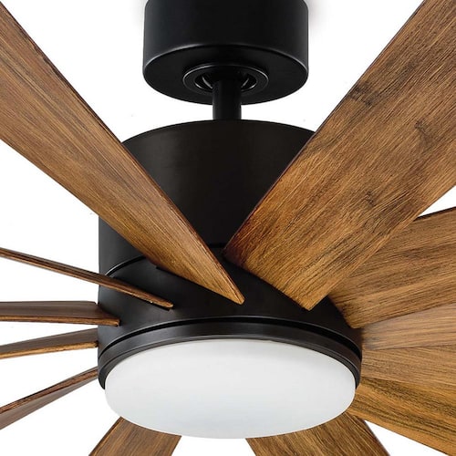 Windflower 80 in. 12-Blade Smart Indoor/Outdoor Matte Black/Koa Downrod Mount Ceiling Fan 3000K LED Remote included Modern Forms Ceiling Fans With Lights