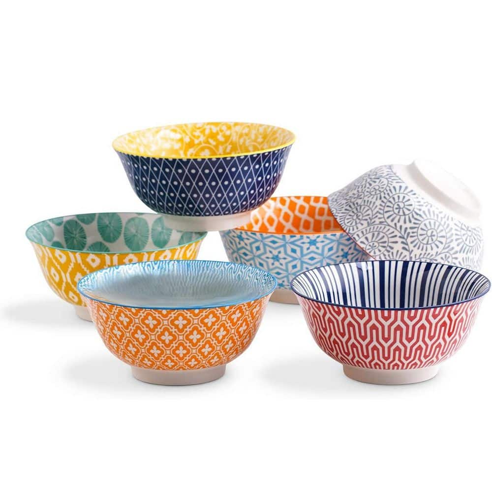 20 fl. oz. Colorful Multicolor Porcelain Bowl Set Kitchen Serving Bowls for Cereal Soup Salad Pasta Set of 6 product image for price tracking