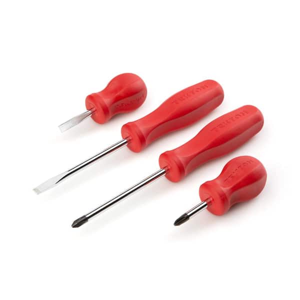 TEKTON Phillips/Slotted Hard-Handle Screwdriver Set (#2,1/4 in.) Chrome Blades ( 4-Piece)