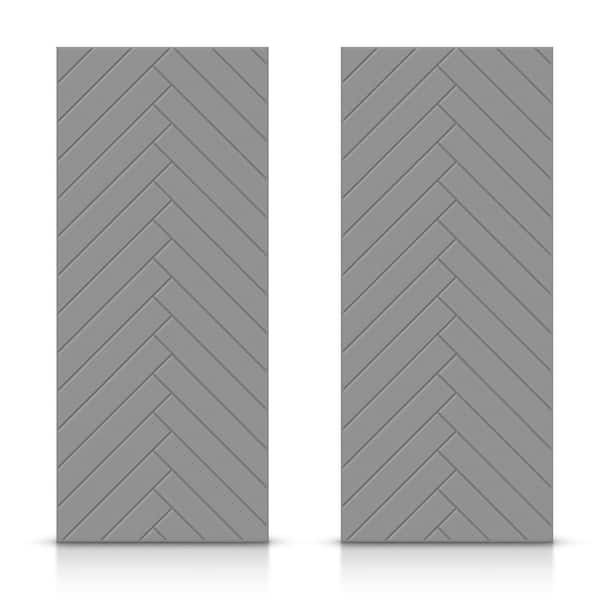 CALHOME 84 in. x 80 in. Hollow Core Light Gray Painted Composite MDF Interior Double Closet Sliding Doors