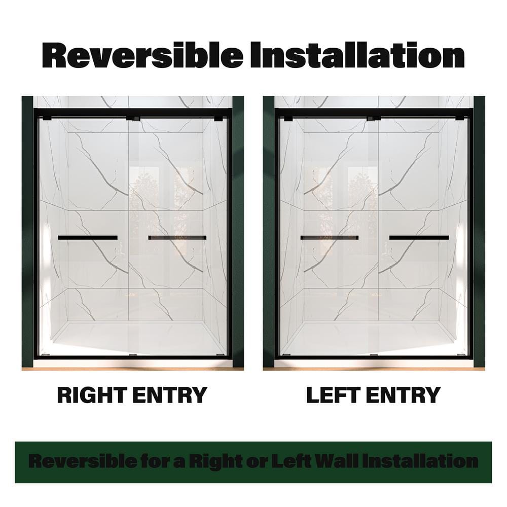 60'' Matte Black Double Sliding Frameless Shower Door with Clear Glass