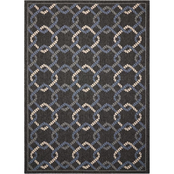 Nourison Caribbean Charcoal 8 ft. x 11 ft. Geometric Bohemian Indoor/Outdoor Area Rug