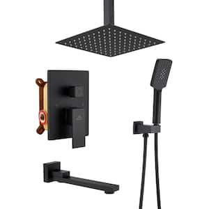 3-Spray Pattern 10 in. Ceiling Mount Shower Head, Tub Spout, Fixed and Handheld Shower Head in Matte Black