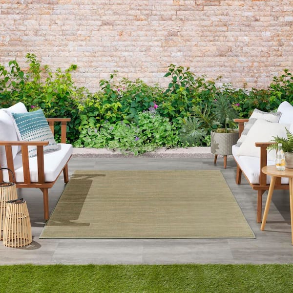 Essentials 4 ft. x 6 ft. Green Gold Abstract Contemporary Indoor/Outdoor Area Rug
