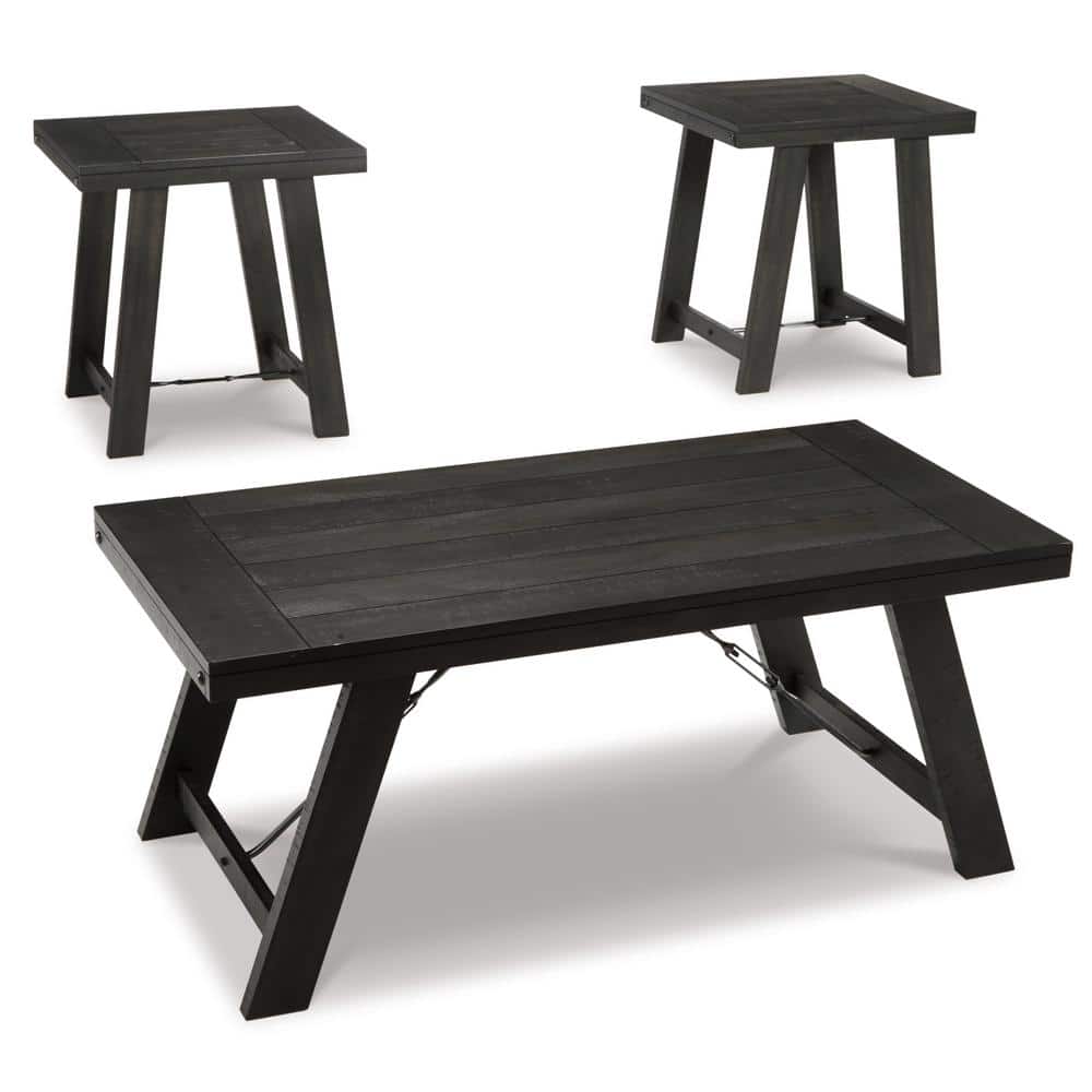 Noorbrook Black and Gray Rectangular Acacia Wood Table Set