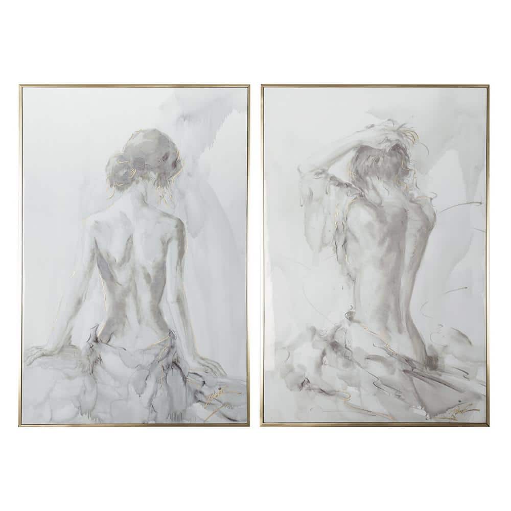 Benjara " Gray Feminine Figure Sketch " 2 - Pieces Painting Print
