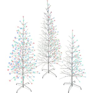 4 ft. 5.5 ft. 6.5 ft. PreLit Birch Artificial Christmas Trees, in Warm White and Multi-Color LED Lights (Set of 3)