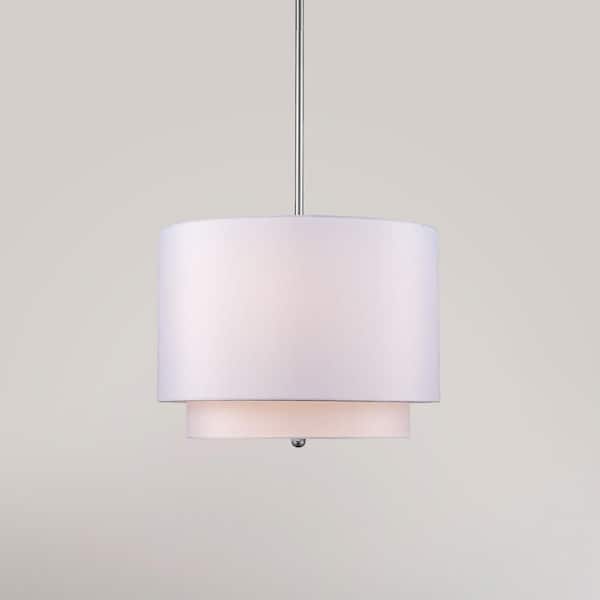 Bel Air Lighting Schiffer 15 in. 3-Light Brushed Nickel Pendant Light Fixture with Ivory Drum Shade