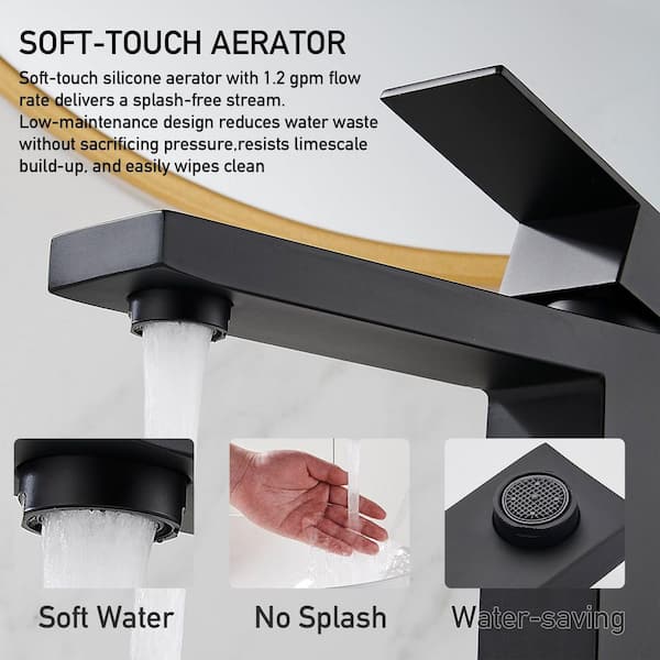 Basin Faucet Single Handle Single Hole Bathroom Faucet with 15-Degree Spout Splash-Free Soft Water Flow in Matte Black