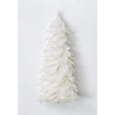 12 in. Feather Christmas Tree with Glitter Tips in White (Set of 2)