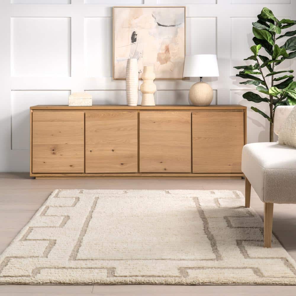 Murray Ivory Geometric Wool Machine Washable 8' x 10' Area Rug