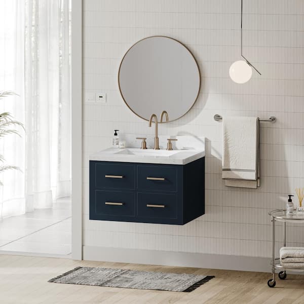 ARIEL Hutton 30 in. W x 22 in. D x 19.6 in. H Single Freestanding Bath Vanity in Midnight Blue with Carrara White Quartz Top