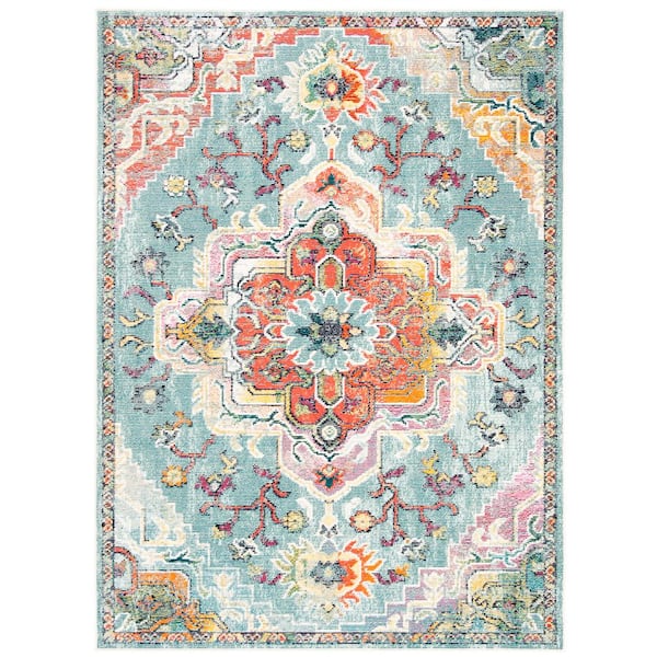 SAFAVIEH Crystal Teal/Orange 5 ft. x 8 ft. Border Area Rug