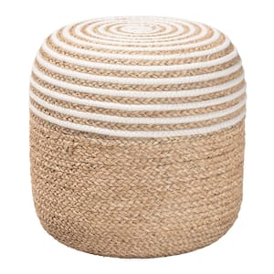 Nequiel Natural Seagrass and White Cotton Ottoman Footstool