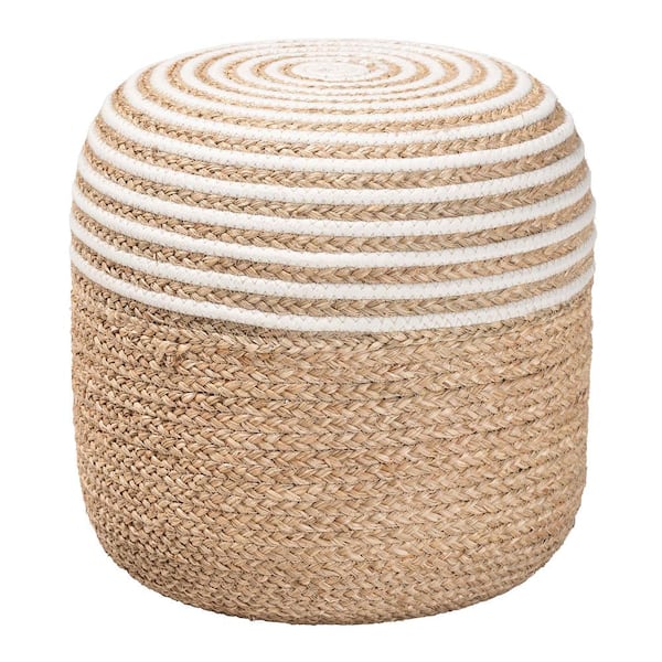 bali & pari Nequiel Natural Seagrass and White Cotton Ottoman Footstool