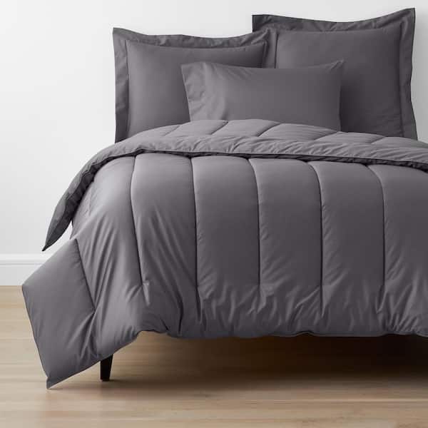 Company Cotton Stone Gray Solid 300-Thread Count Wrinkle-Free Sateen Full Comforter