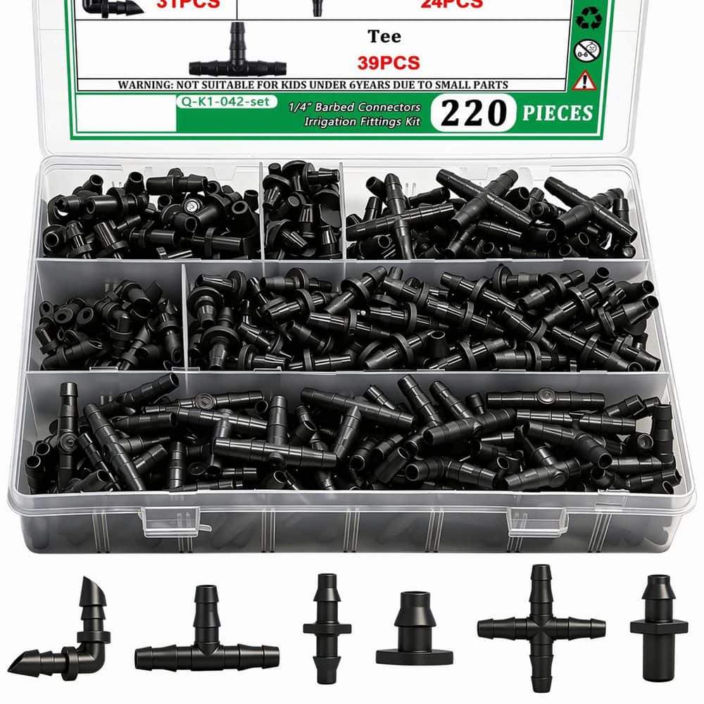 220-Piece 1/4 in Drip Irrigation Barbed Connector Kit with Straight, Tee, Elbow, End Plug and 4-Way Fittings price history on PriceWatchPro
