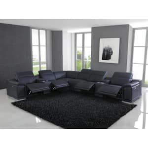 123 in. Pillow Top Arm 8-piece Leather U-Shaped Sectional Sofa in. Black