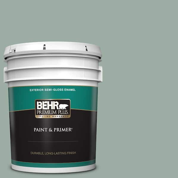 BEHR PREMIUM PLUS 5 gal. #N420-3 Misty Moss Semi-Gloss Enamel Exterior Paint & Primer