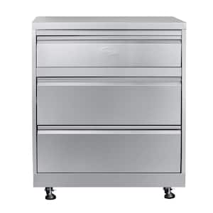 32 in. Outdoor Kitchen Cabinet With Three Drawers in Stainless-Steel
