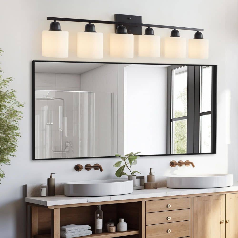 38 in. 6 Light black Grain Finish Vanity Light Fixture Bathroom Over Mirror Wall Lights white Glass Shades Living Room　 price history on PriceWatchPro