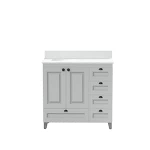 36 in. W x 21 in. D x 35 in. H Single Sink Freestanding Bath Vanity in Gray with White Engineered Stone Top