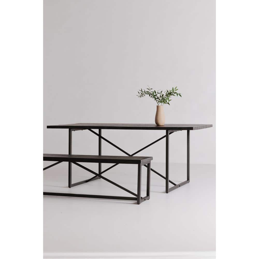 Camille Black Rectangular Dining Bench Reclaimed Pine Top with Stainless Steel Base 75 in. price history on PriceWatchPro