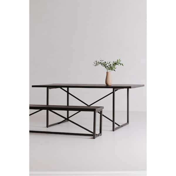 NADAAL STUDIOS Camille Black Rectangular Dining Bench Reclaimed Pine Top with Stainless Steel Base 75 in.
