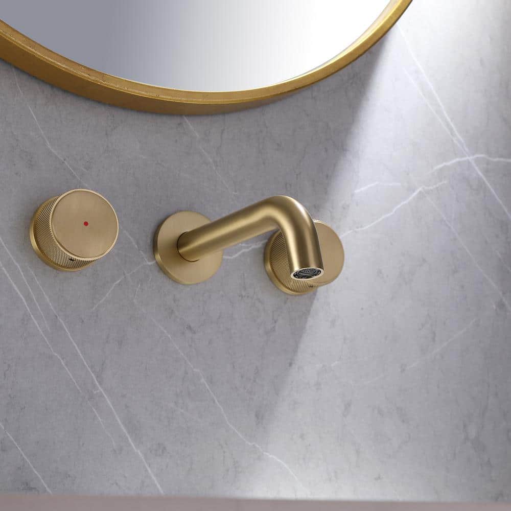 Brushed Gold Two-Handle Wall Mounted Bathroom Faucet