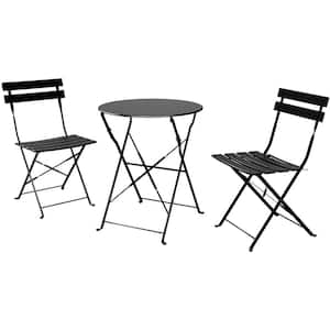 3-Piece Metal Outdoor Bistro Set, Folding Patio Furniture Sets, Patio Set of Patio Table and Chairs, Clean Design,Black