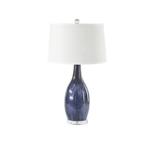 Droplet 27 in. Blue Transitional, Classic Bedside Table Lamp for Living Room, Bedroom with White Linen Shade