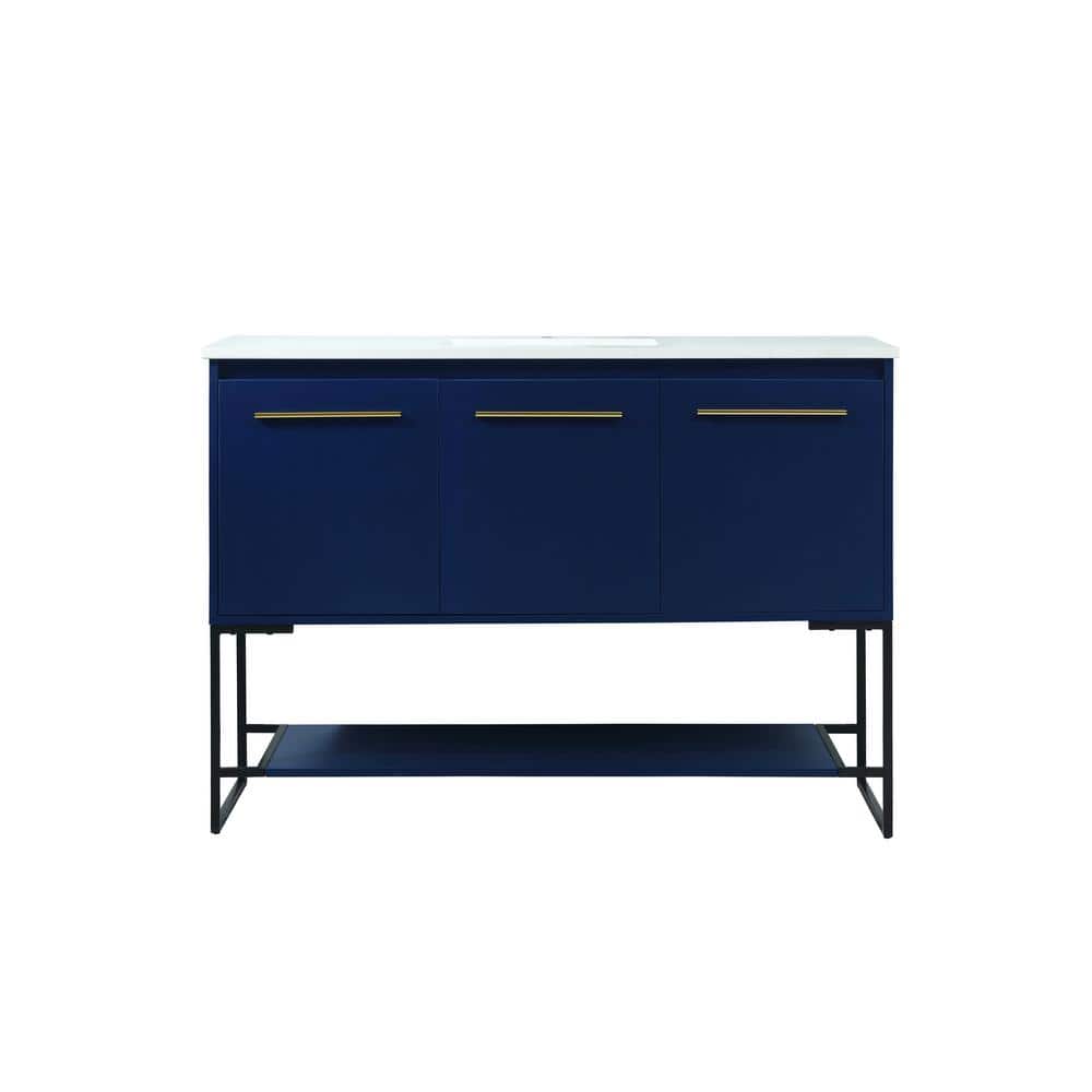 Simply Living 48 in. Single Bathroom Vanity in Blue with Engineered Marble 