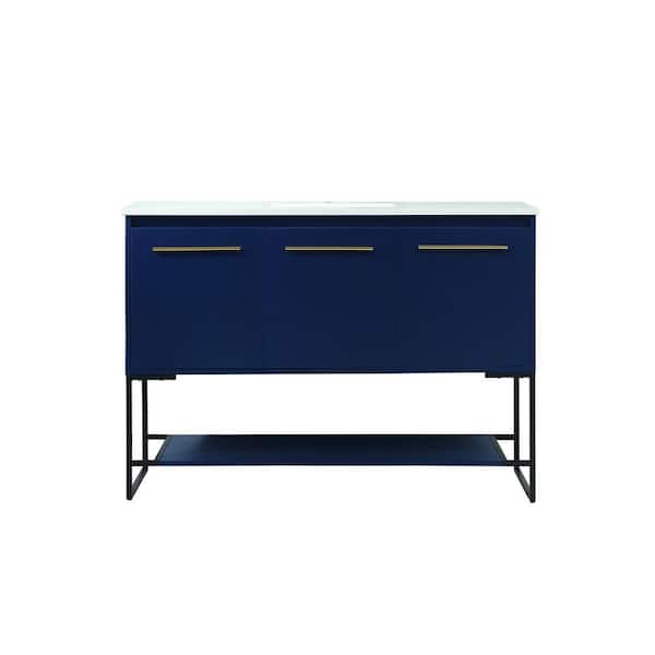 Unbranded Simply Living 48 in. Single Bathroom Vanity in Blue with Engineered Marble Vanity Top in Ivory White
