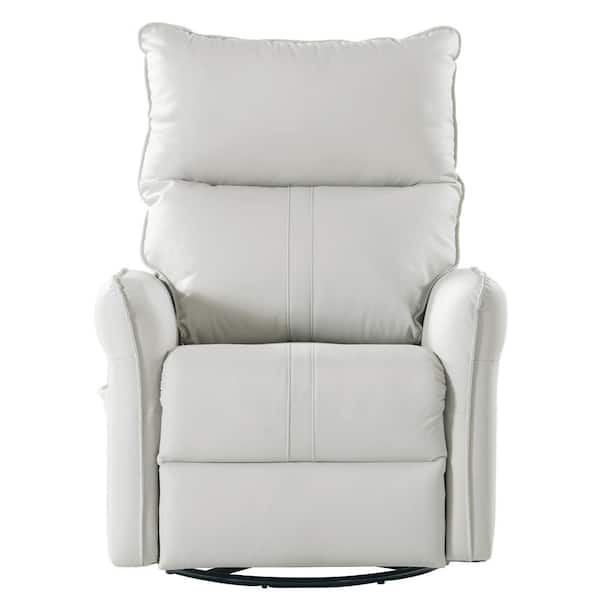 Unbranded Light Gray PU Wood Outdoor Rocking Chair with Cushions, Swivel Rocking Chair for Bedroom, Living Room, Side Pocket