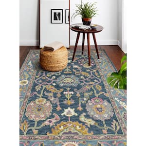 Valencia Teal 5 ft. x 8 ft. (5' x 7'6") Geometric Transitional Area Rug