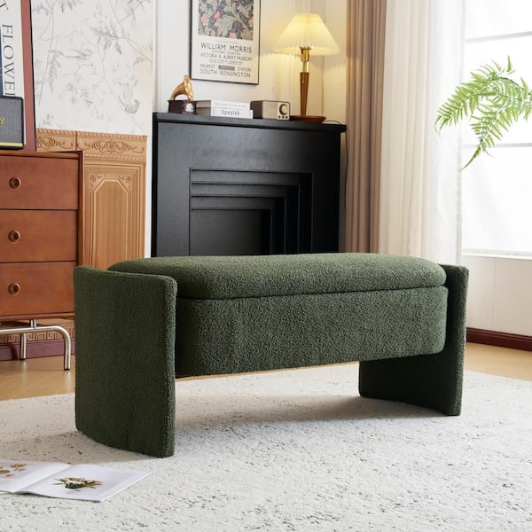 CHRISTOPHER KNIGHT HOME Muse Modern Upholstered Boucle Storage Ottoman, Dark Green