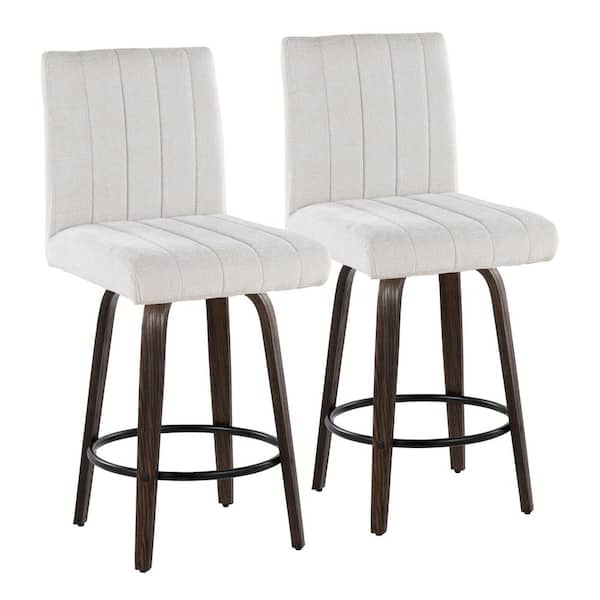 Hank 26 in. Walnut Glazed Wood and Light Grey Fabric Fixed-Height Counter Stool (Set of 2) LYW